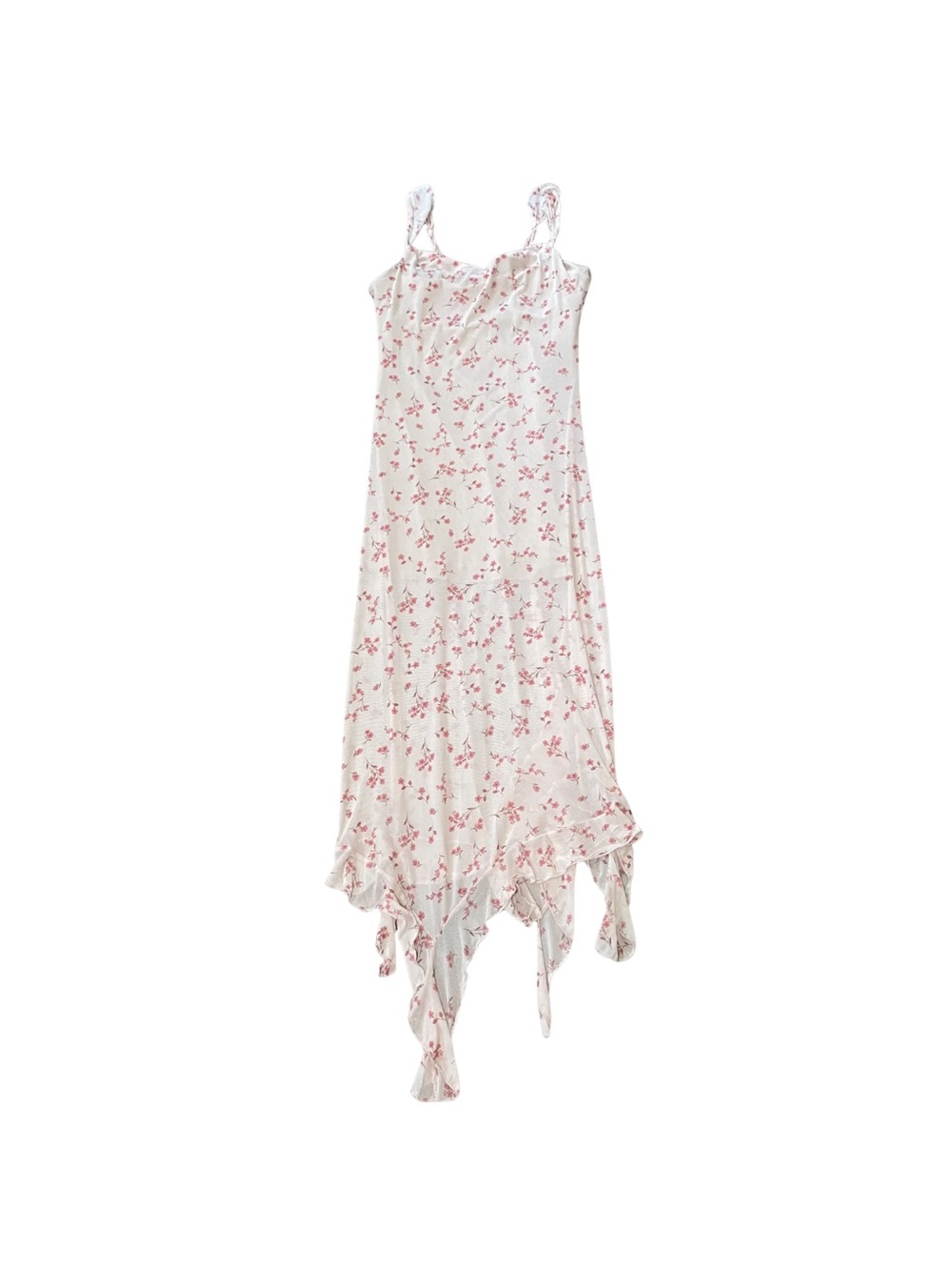 Women's Cream Floral Asymmetrical Slip Dress